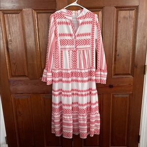 Sunday Up Aztec Print Tiered Long Sleeve Dress